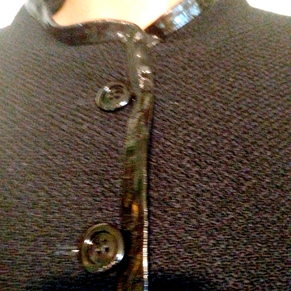 ESCADA 10/12 BLACK BOUCLE WOOL CALFSKIN PATENT LEATHER LOGO NWT SKIRT TALL - Picture 9 of 16